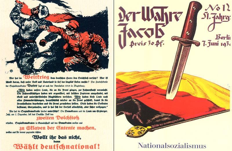 Wahlplakat der DNVP, 7. Dez. 1924; Sozialdemokratische Satirezeitschrift "Der Wahre Jacob", 7. Juni 1930